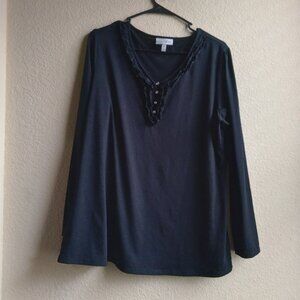 Fashion Bug Black Long Sleeve Top with Ruffle and Gem Detail Size XL
